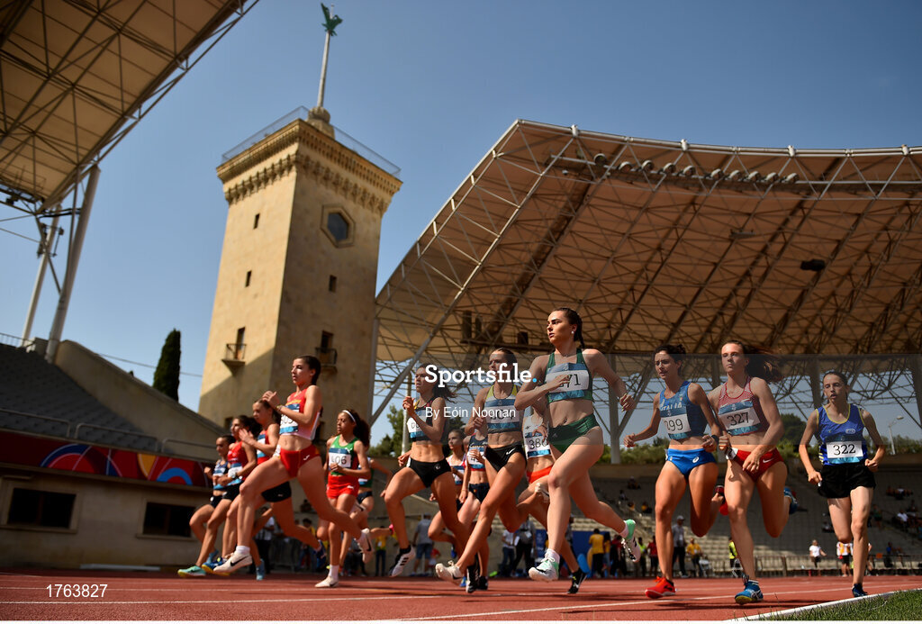 27 July 2019; Ava O'Connor of Ireland competes in the final of the girls 1500m event at the Tofiq Bahramov Republican Stadium during Day Six of the 2019 Summer European Youth Olympic Festival in Baku, Azerbaijan. Photo by Eóin Noonan/Sportsfile