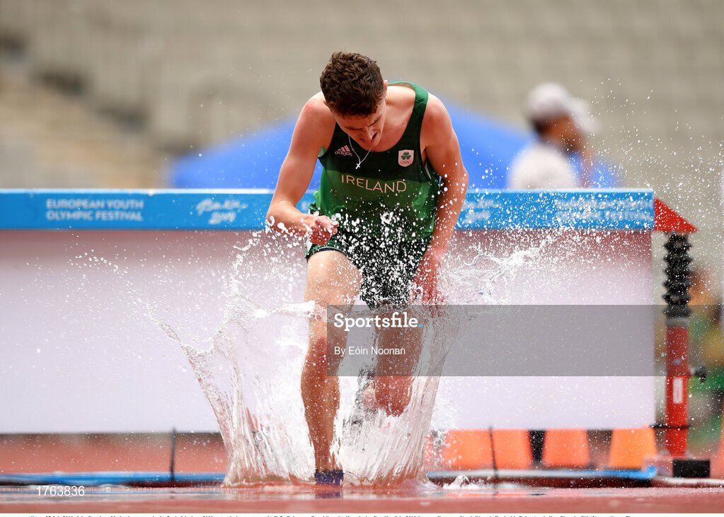 27 July 2019; John Fanning of Ireland competes in the final of the boys 2000m steeplechase event at the Tofiq Bahramov Republican Stadium during Day Six of the 2019 Summer European Youth Olympic Festival in Baku, Azerbaijan. Photo by Eóin Noonan/Sportsfile