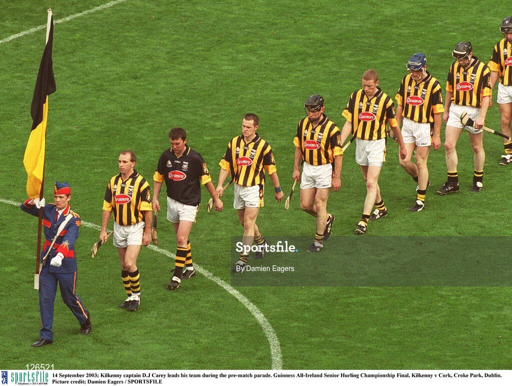 14 September 2003; Kilkenny captain D.J Carey leads his team during the pre-match parade. Guinness All-Ireland Senior Hurling Championship Final, Kilkenny v Cork, Croke Park, Dublin. Picture credit; Damien Eagers / SPORTSFILE