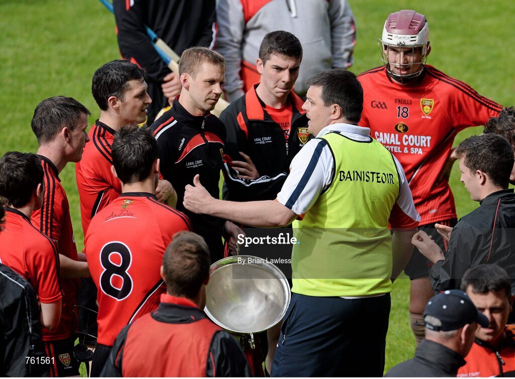 16 June 2013; Armagh manager David Kennedy speaks to the Down players as they parade the Christy Ring cup after the match. Ulster GAA Hurling Senior Championship Quarter-Final, Down v Armagh, Páirc Esler, Newry, Co. Down. Picture credit: Brian Lawless / SPORTSFILE