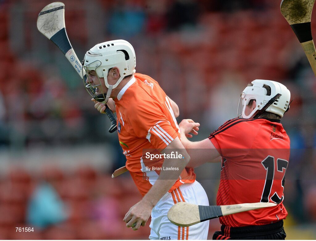 16 June 2013; Declan Coulter, Armagh, in action against Daniel Toner, Down. Ulster GAA Hurling Senior Championship Quarter-Final, Down v Armagh, Páirc Esler, Newry, Co. Down. Picture credit: Brian Lawless / SPORTSFILE
