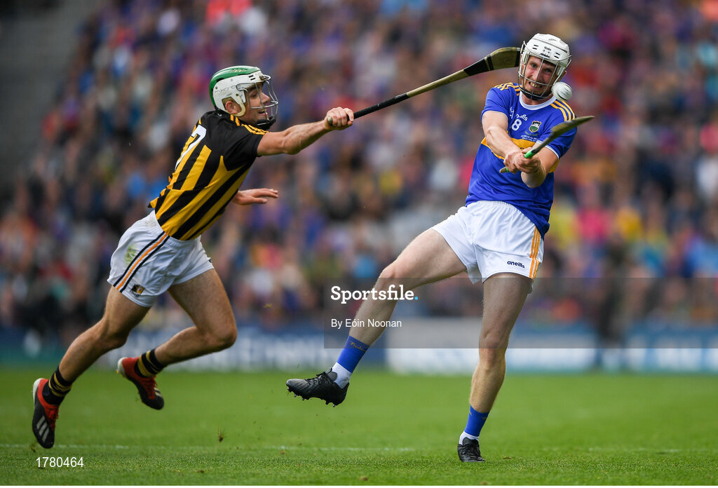 18 August 2019; Noel McGrath of Tipperary in action against Paddy Deegan of Kilkenny during the GAA Hurling All-Ireland Senior Championship Final match between Kilkenny and Tipperary at Croke Park in Dublin. Photo by Eóin Noonan/Sportsfile