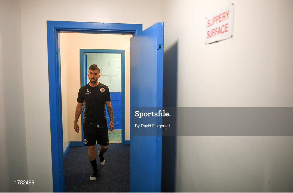 25 August 2019; Andrew Bracken of Lucan United walks out ahead of the Extra.ie FAI Cup Second Round match between Crumlin United and Lucan United at CBS Captain's Road in Crumlin, Dublin. Photo by David Fitzgerald/Sportsfile