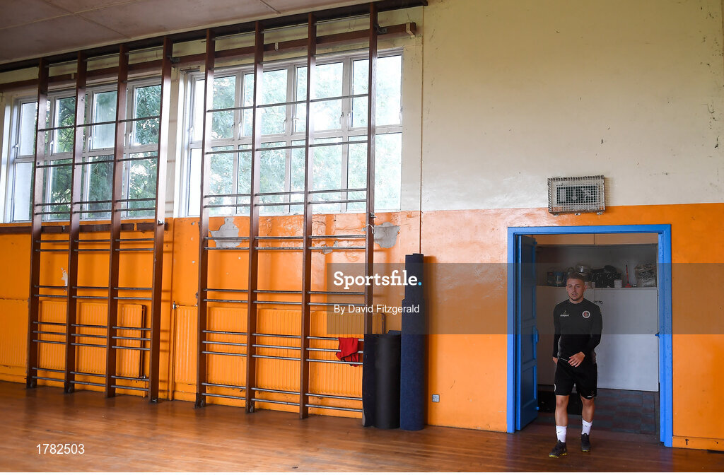 25 August 2019; Andrei Tornyai of Lucan United walks out ahead of the Extra.ie FAI Cup Second Round match between Crumlin United and Lucan United at CBS Captain's Road in Crumlin, Dublin. Photo by David Fitzgerald/Sportsfile