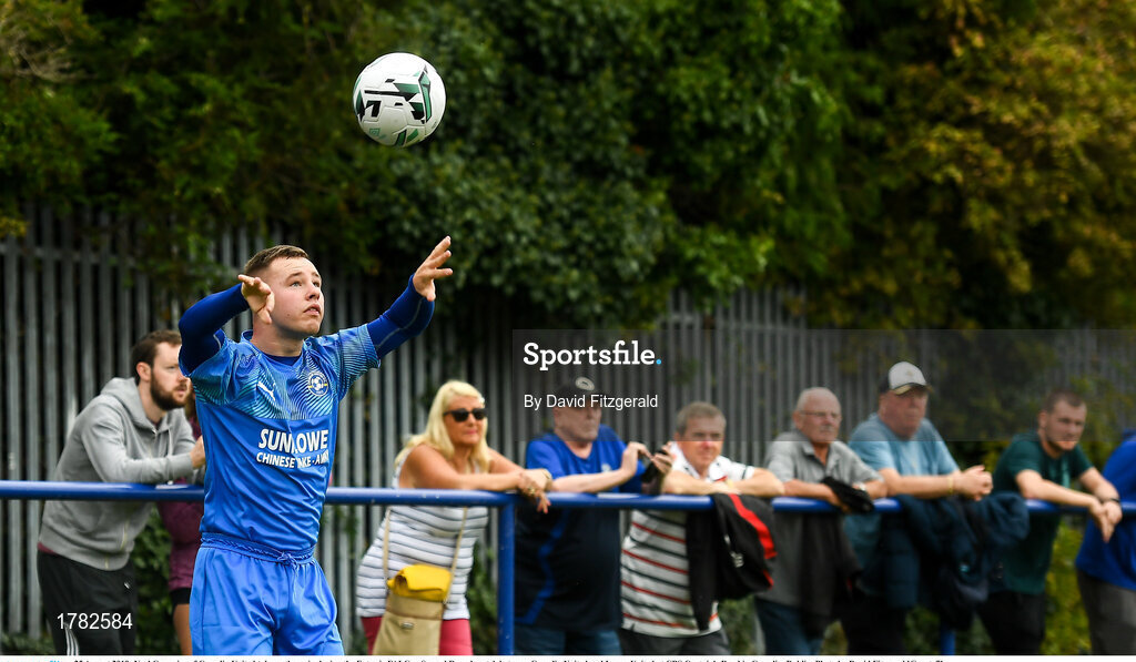 25 August 2019; Noel Cummins of Crumlin United takes a throw in during the Extra.ie FAI Cup Second Round match between Crumlin United and Lucan United at CBS Captain's Road in Crumlin, Dublin. Photo by David Fitzgerald/Sportsfile