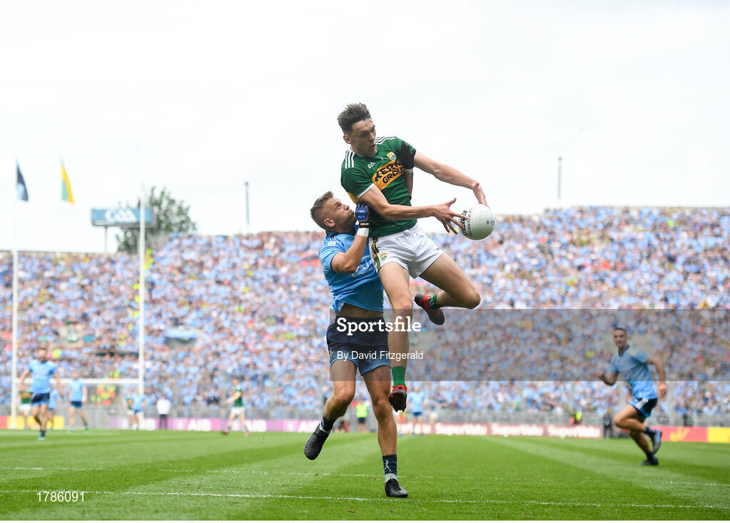 1 September 2019; David Clifford of Kerry is fouled by Jonny Cooper of Dublin during the GAA Football All-Ireland Senior Championship Final match between Dublin and Kerry at Croke Park in Dublin. Photo by David Fitzgerald/Sportsfile