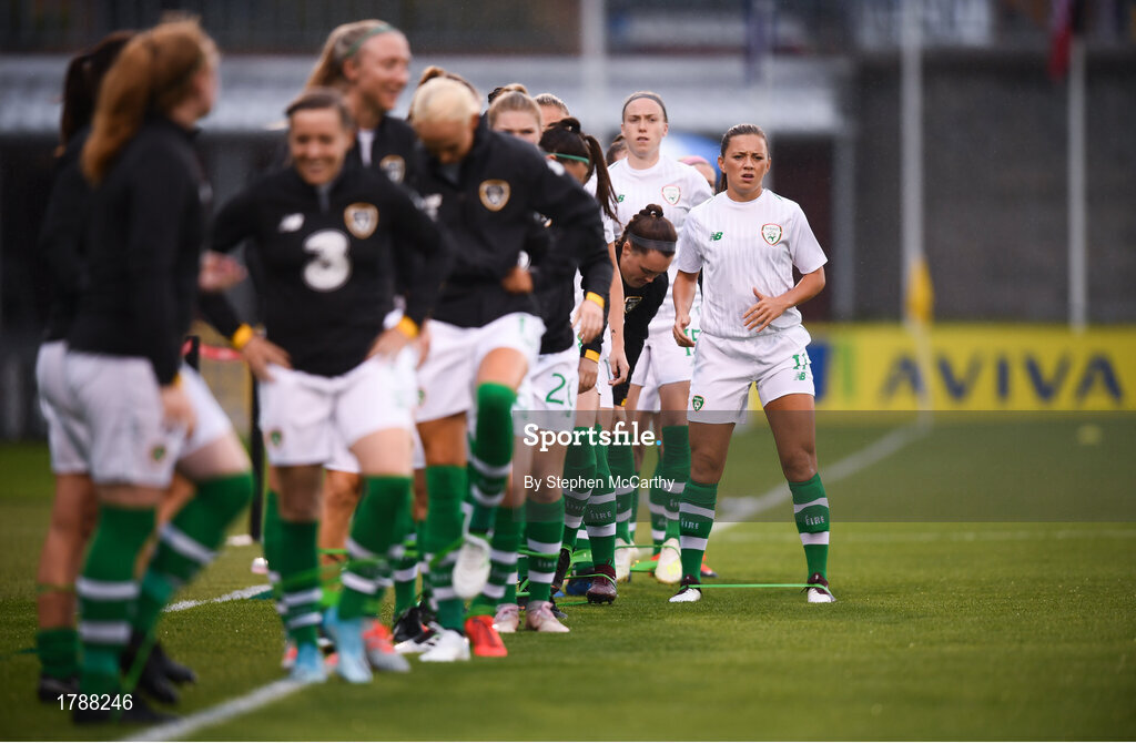 3 September 2019; Katie McCabe of Republic of Ireland prior to the UEFA Women's 2021 European Championships Qualifier - Group I match between Republic of Ireland and Montenegro at Tallaght Stadium in Dublin. Photo by Stephen McCarthy/Sportsfile