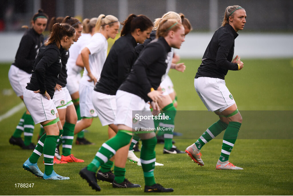3 September 2019; Louise Quinn of Republic of Ireland prior to the UEFA Women's 2021 European Championships Qualifier - Group I match between Republic of Ireland and Montenegro at Tallaght Stadium in Dublin. Photo by Stephen McCarthy/Sportsfile