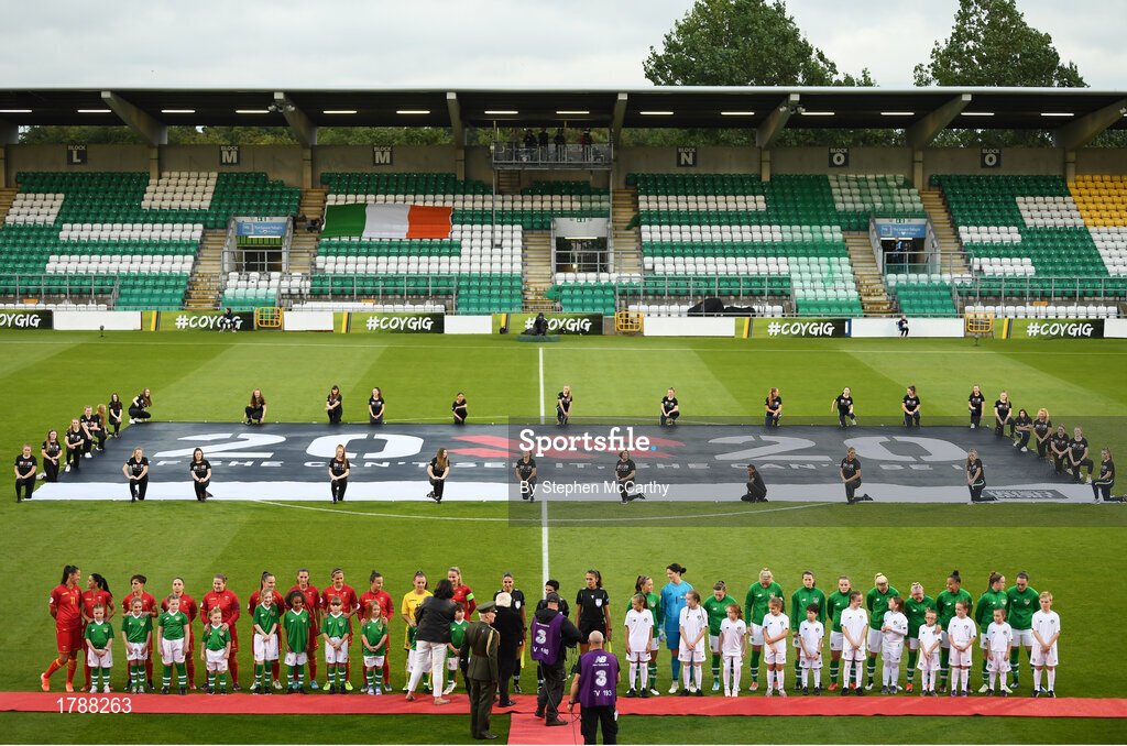 3 September 2019; The 20x20 movement kicks off Republic of Ireland v Montenegro for UEFA Women's Euro 2021 qualifier prior to the UEFA Women's 2021 European Championships Qualifier - Group I match between Republic of Ireland and Montenegro at Tallaght Stadium in Dublin. Photo by Stephen McCarthy/Sportsfile
