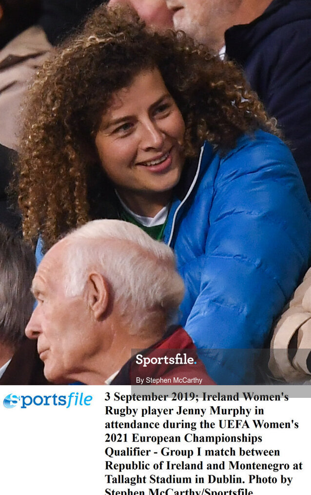 3 September 2019; Ireland Women's Rugby player Jenny Murphy in attendance during the UEFA Women's 2021 European Championships Qualifier - Group I match between Republic of Ireland and Montenegro at Tallaght Stadium in Dublin. Photo by Stephen McCarthy/Sportsfile