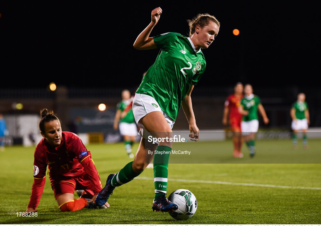 3 September 2019; Heather Payne of Republic of Ireland in action against Darija Djukic of Montenegro during the UEFA Women's 2021 European Championships Qualifier - Group I match between Republic of Ireland and Montenegro at Tallaght Stadium in Dublin. Photo by Stephen McCarthy/Sportsfile