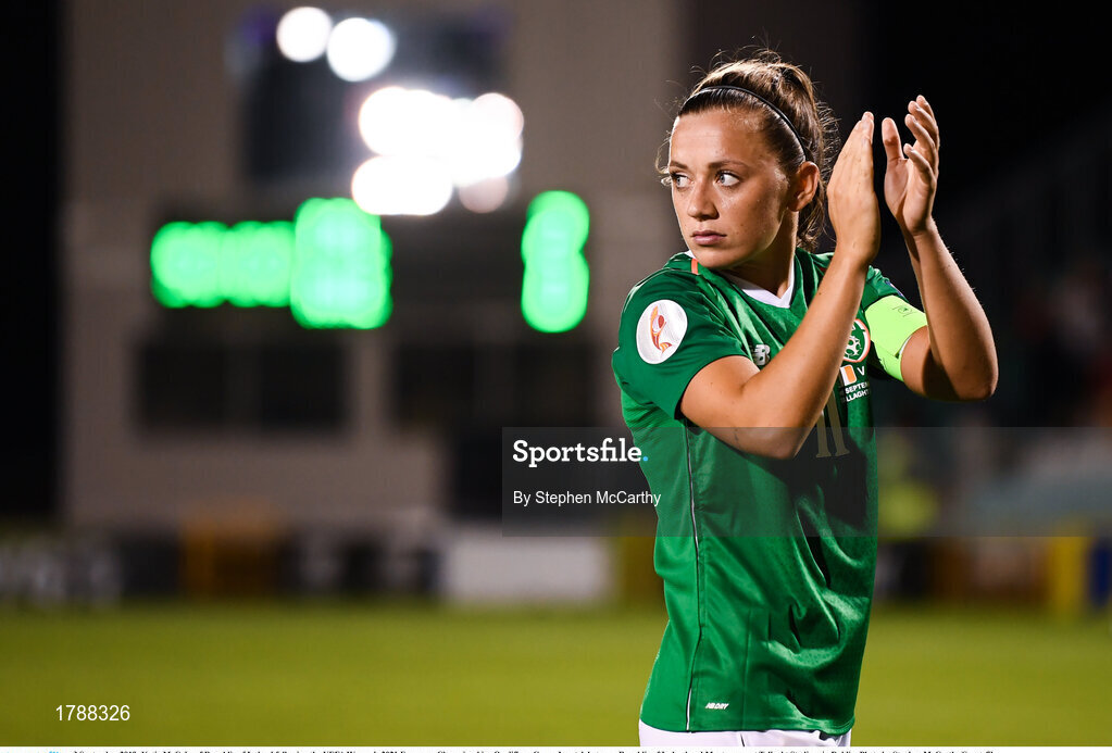 3 September 2019; Katie McCabe of Republic of Ireland following the UEFA Women's 2021 European Championships Qualifier - Group I match between Republic of Ireland and Montenegro at Tallaght Stadium in Dublin. Photo by Stephen McCarthy/Sportsfile