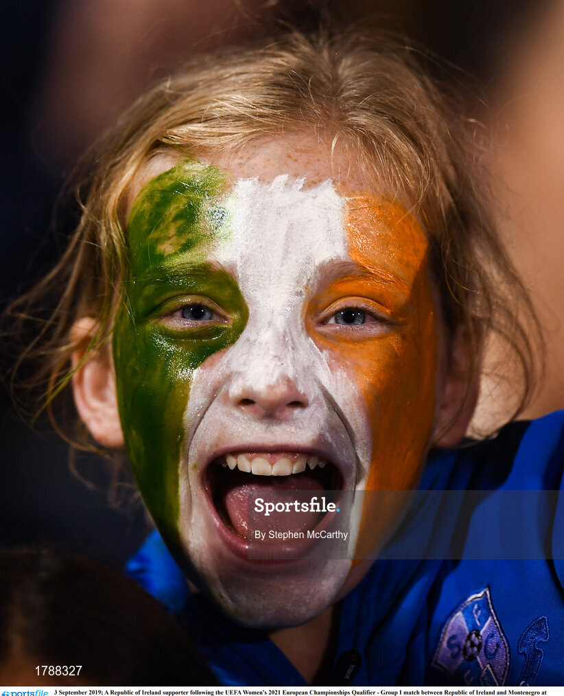 3 September 2019; A Republic of Ireland supporter following the UEFA Women's 2021 European Championships Qualifier - Group I match between Republic of Ireland and Montenegro at Tallaght Stadium in Dublin. Photo by Stephen McCarthy/Sportsfile