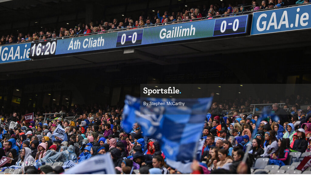 15 September 2019; The scoreboard is seen 20 minutes into the TG4 All-Ireland Ladies Football Senior Championship Final match between Dublin and Galway at Croke Park in Dublin. Photo by Stephen McCarthy/Sportsfile