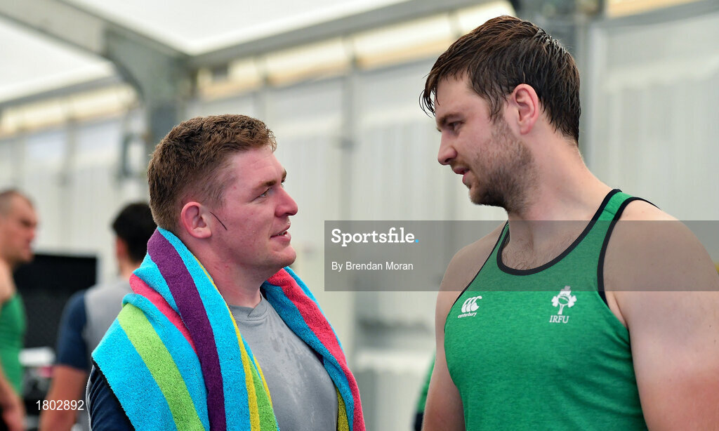 24 September 2019; Tadhg Furlong, left, and Iain Henderson during an Ireland Rugby gym session at the Yumeria Sports Grounds in Iwata, Shizuoka Prefecture, Japan. Photo by Brendan Moran/Sportsfile