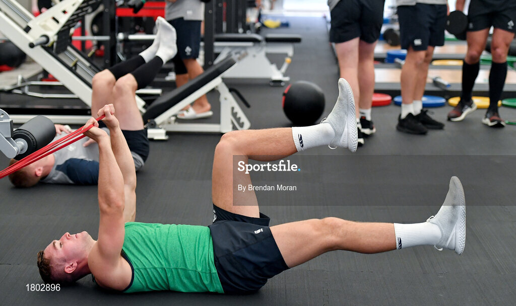 24 September 2019; Jordan Larmour during an Ireland Rugby gym session at the Yumeria Sports Grounds in Iwata, Shizuoka Prefecture, Japan. Photo by Brendan Moran/Sportsfile