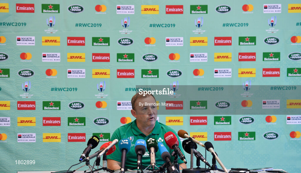 24 September 2019; Kicking coach Richie Murphy during an Ireland Rugby press conference at the Yumeria Sports Grounds in Iwata, Shizuoka Prefecture, Japan. Photo by Brendan Moran/Sportsfile