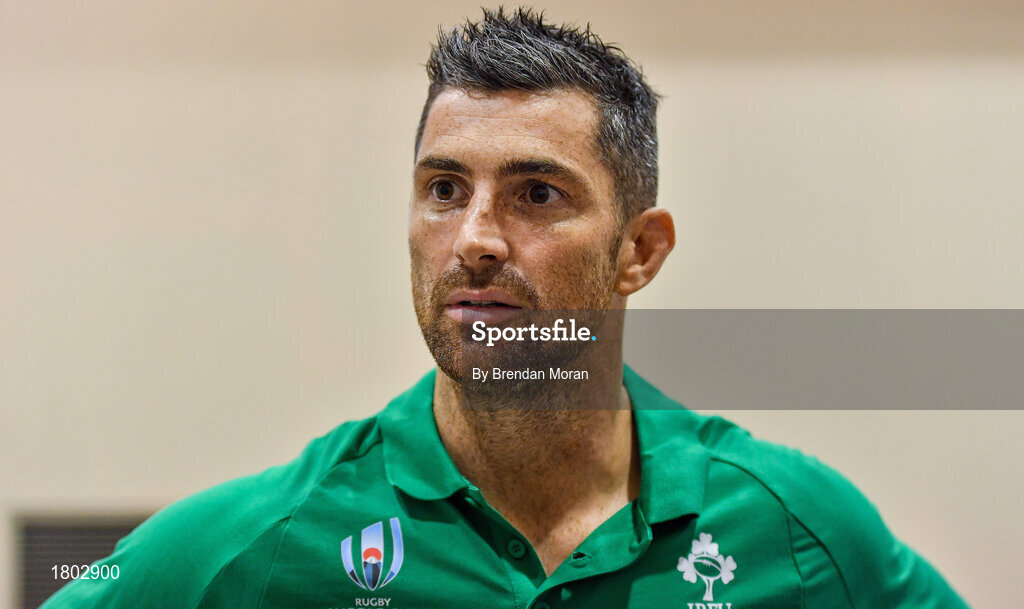 24 September 2019; Rob Kearney during an Ireland Rugby press conference at the Yumeria Sports Grounds in Iwata, Shizuoka Prefecture, Japan. Photo by Brendan Moran/Sportsfile