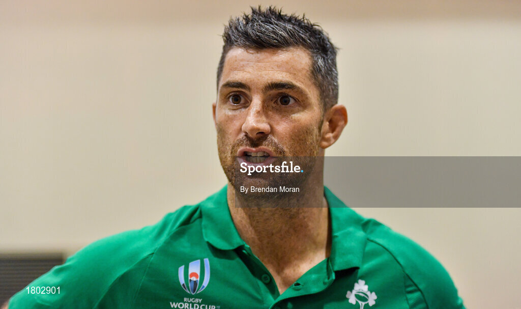 24 September 2019; Rob Kearney during an Ireland Rugby press conference at the Yumeria Sports Grounds in Iwata, Shizuoka Prefecture, Japan. Photo by Brendan Moran/Sportsfile