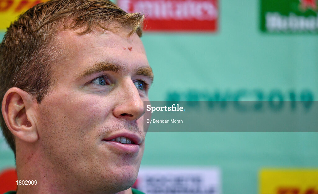 24 September 2019; Chris Farrell during an Ireland Rugby press conference at the Yumeria Sports Grounds in Iwata, Shizuoka Prefecture, Japan. Photo by Brendan Moran/Sportsfile