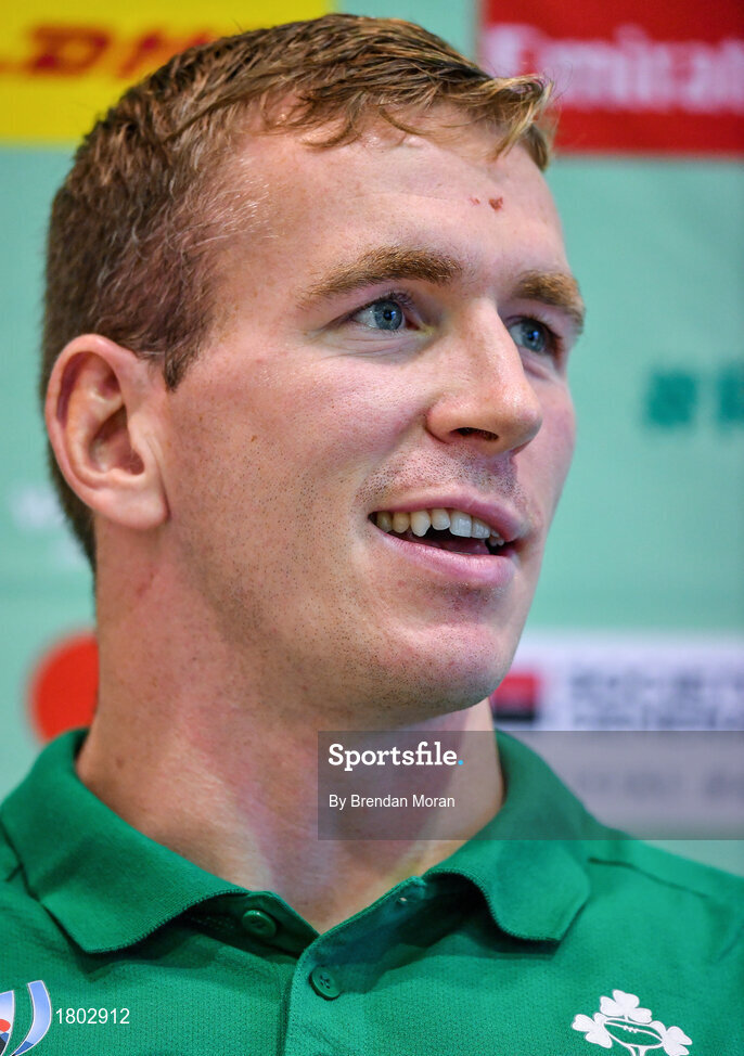 24 September 2019; Chris Farrell during an Ireland Rugby press conference at the Yumeria Sports Grounds in Iwata, Shizuoka Prefecture, Japan. Photo by Brendan Moran/Sportsfile