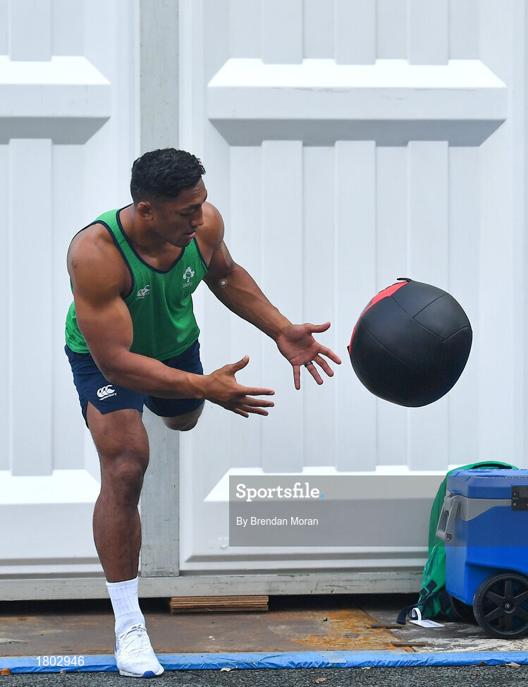 24 September 2019; Bundee Aki during an Ireland Rugby gym session at the Yumeria Sports Grounds in Iwata, Shizuoka Prefecture, Japan. Photo by Brendan Moran/Sportsfile