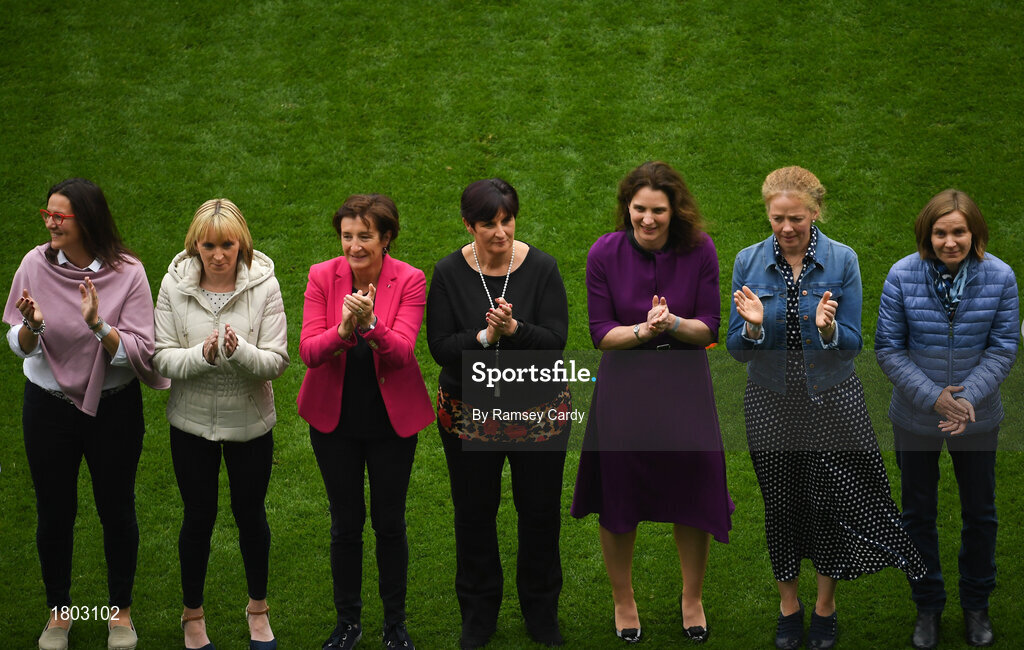 15 September 2019; The 1994 Waterford jubilee team ahead of the TG4 All-Ireland Ladies Football Senior Championship Final match between Dublin and Galway at Croke Park in Dublin. Photo by Ramsey Cardy/Sportsfile