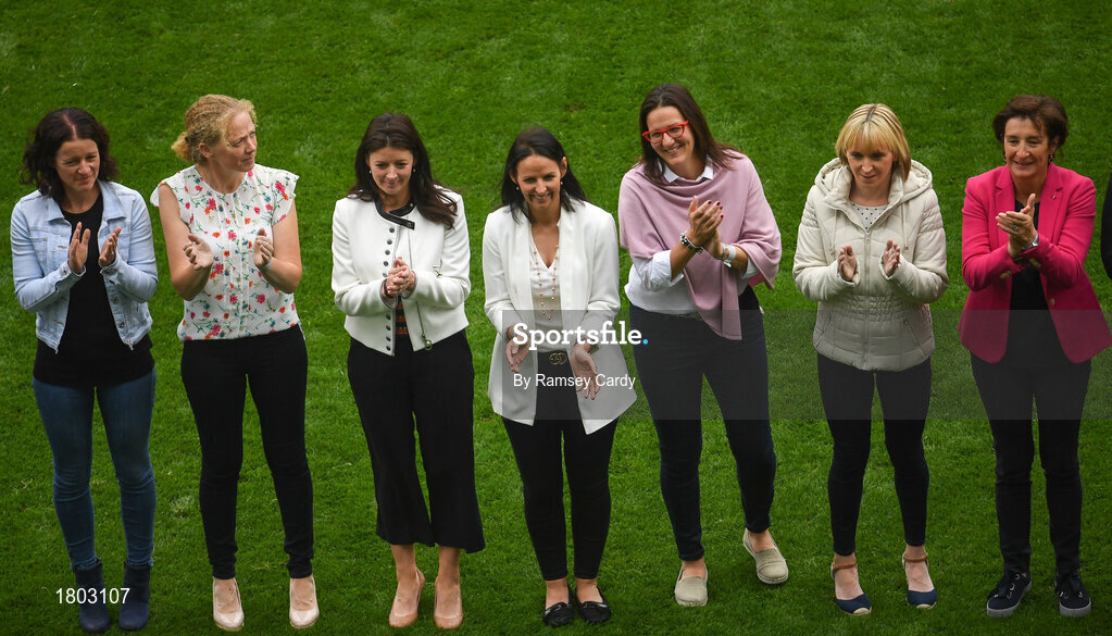 15 September 2019; The 1994 Waterford jubilee team ahead of the TG4 All-Ireland Ladies Football Senior Championship Final match between Dublin and Galway at Croke Park in Dublin. Photo by Ramsey Cardy/Sportsfile