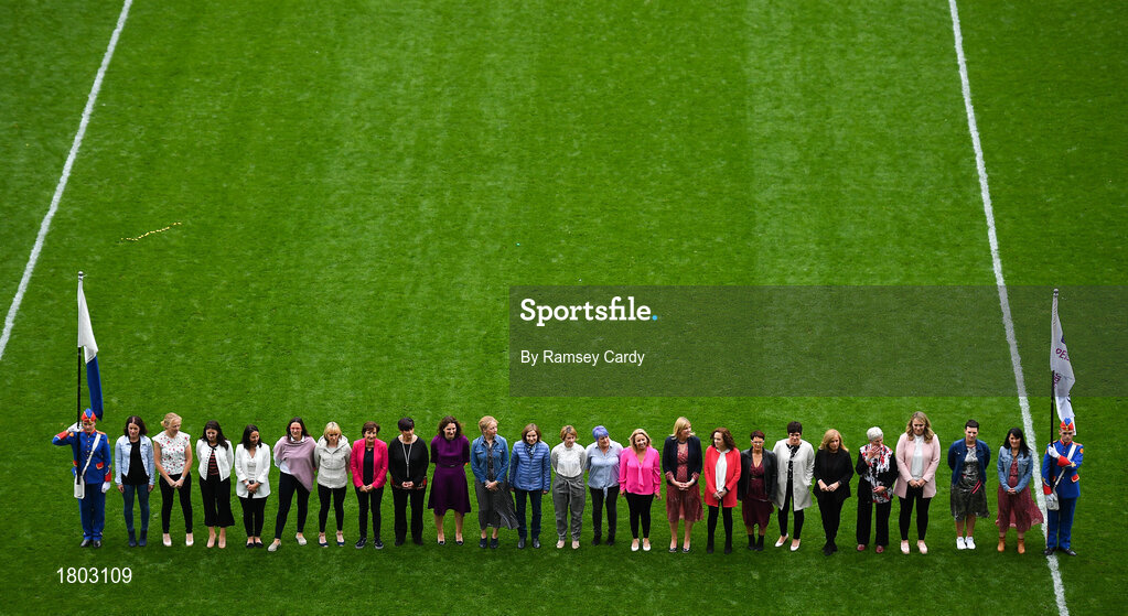 15 September 2019; The 1994 Waterford jubilee team ahead of the TG4 All-Ireland Ladies Football Senior Championship Final match between Dublin and Galway at Croke Park in Dublin. Photo by Ramsey Cardy/Sportsfile