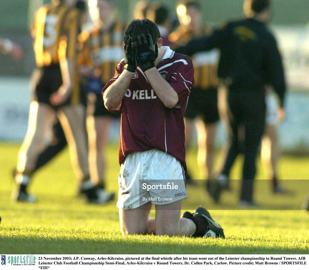 23 November 2003; J.P. Conway, Arles-Kilcruise, pictured at the final whistle after his team went out of the Leinster championship to Round Towers. AIB Leinster Club Football Championship Semi-Final, Arles-Kilcruise v Round Towers, Dr. Cullen Park, Carlow. Picture credit; Matt Browne / SPORTSFILE *EDI*