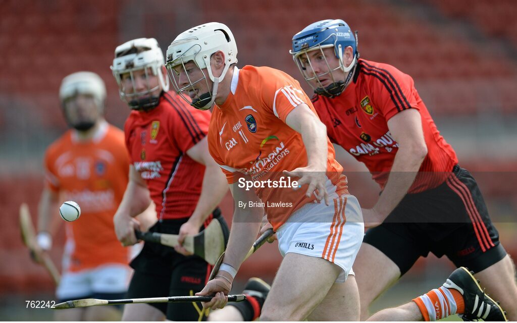16 June 2013; Declan Coulter , Armagh, in action against Connor Woods, Down. Ulster GAA Hurling Senior Championship Quarter-Final, Down v Armagh, Páirc Esler, Newry, Co. Down. Picture credit: Brian Lawless / SPORTSFILE