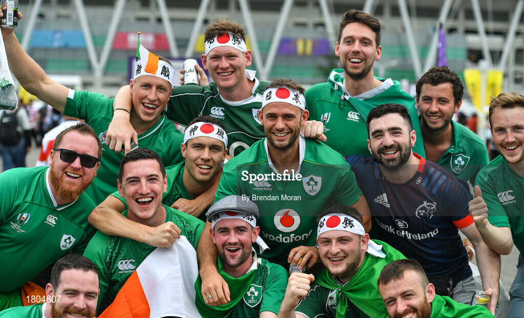 28 September 2019; Ireland supporters prior to the 2019 Rugby World Cup Pool A match between Japan and Ireland at the Shizuoka Stadium Ecopa in Fukuroi, Shizuoka Prefecture, Japan. Photo by Brendan Moran/Sportsfile
