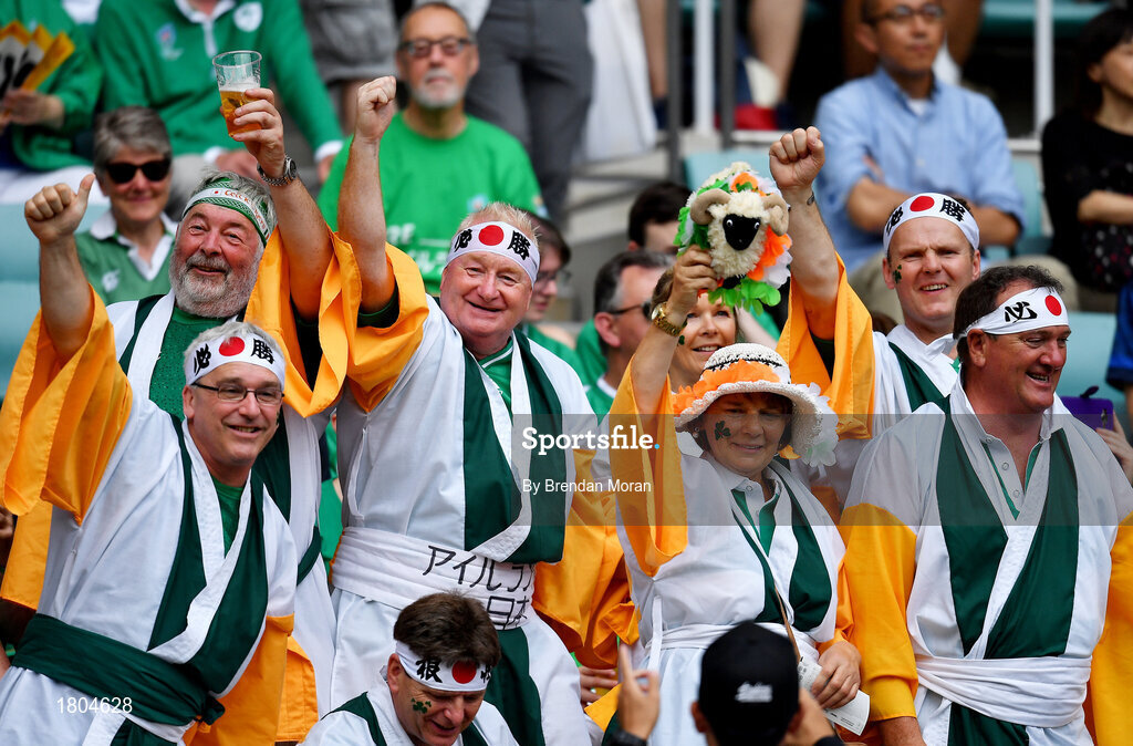 28 September 2019; Ireland supporters prior to the 2019 Rugby World Cup Pool A match between Japan and Ireland at the Shizuoka Stadium Ecopa in Fukuroi, Shizuoka Prefecture, Japan. Photo by Brendan Moran/Sportsfile