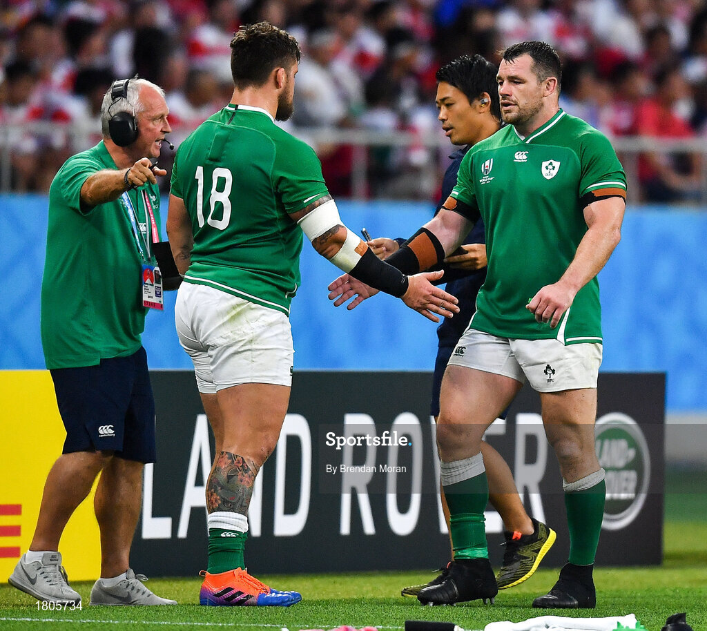 28 September 2019; Cian Healy of Ireland is replaced by team-mate Andrew Porter during the 2019 Rugby World Cup Pool A match between Japan and Ireland at the Shizuoka Stadium Ecopa in Fukuroi, Shizuoka Prefecture, Japan. Photo by Brendan Moran/Sportsfile