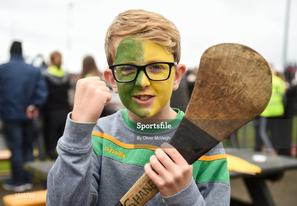 29 September 2019; Dunloy supporter Shane McGilligan, age 10, before the Antrim County Senior Club Hurling Final match between Cushendall Ruairí Óg and Dunloy at Ballycastle in Antrim. Photo by Oliver McVeigh/Sportsfile