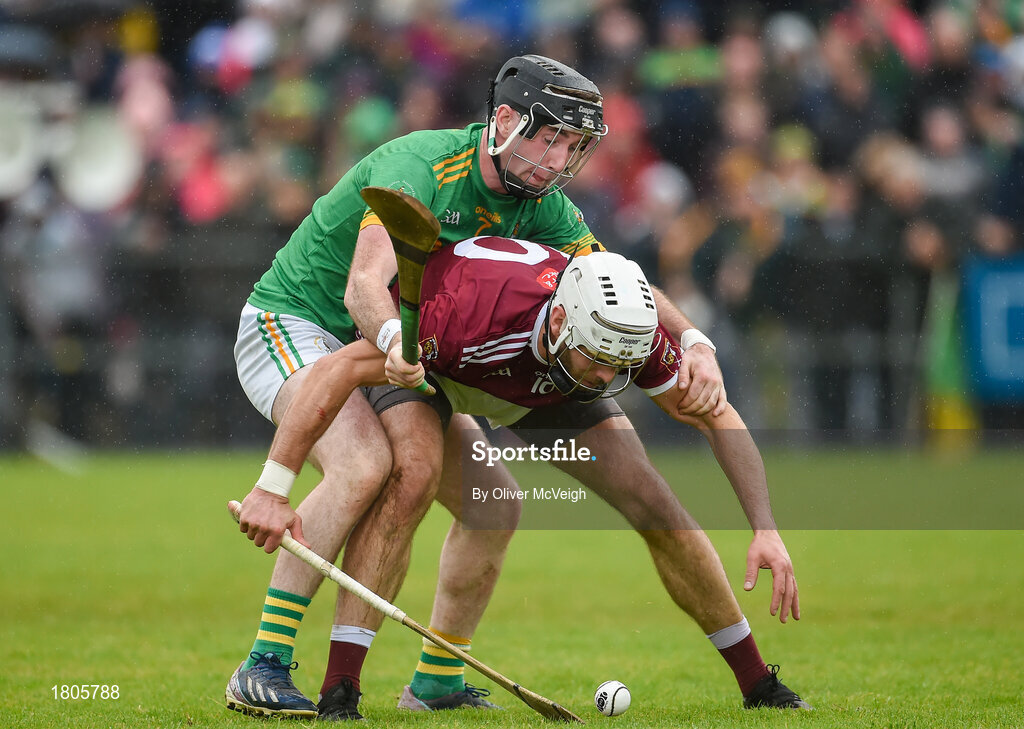 29 September 2019; Neil McManusof Cushendall Ruairí Óg in action against Ryan McGarry of Dunloy during the Antrim County Senior Club Hurling Final match between Cushendall Ruairí Óg and Dunloy at Ballycastle in Antrim.. Photo by Oliver McVeigh/Sportsfile