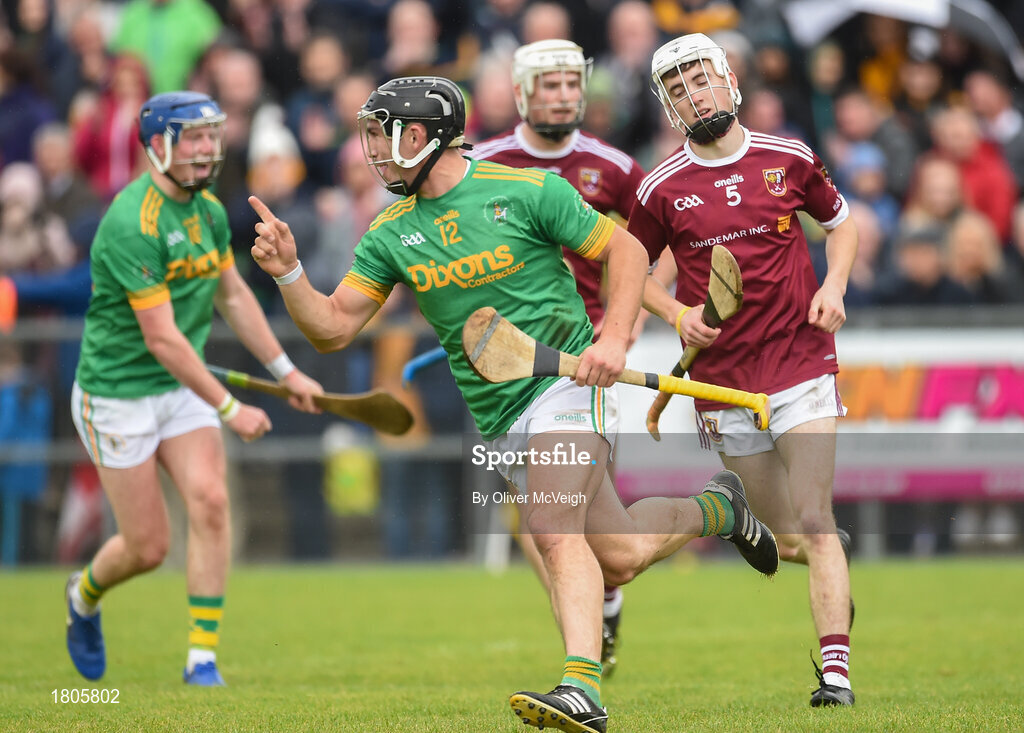 29 September 2019; Nigel Elliott of Dunloy celebrates after scoring his side's first goal during the Antrim County Senior Club Hurling Final match between Cushendall Ruairí Óg and Dunloy at Ballycastle in Antrim. Photo by Oliver McVeigh/Sportsfile