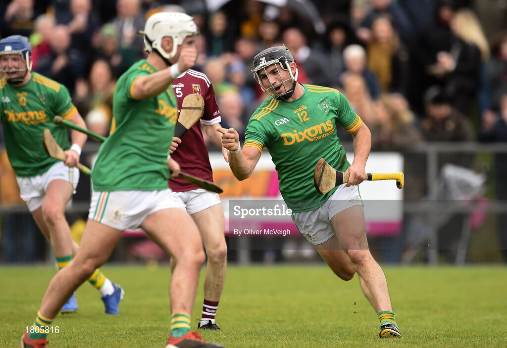 29 September 2019; Nigel Elliott of Dunloy celebrates after scoring his side's first goal during the Antrim County Senior Club Hurling Final match between Cushendall Ruairí Óg and Dunloy at Ballycastle in Antrim. Photo by Oliver McVeigh/Sportsfile
