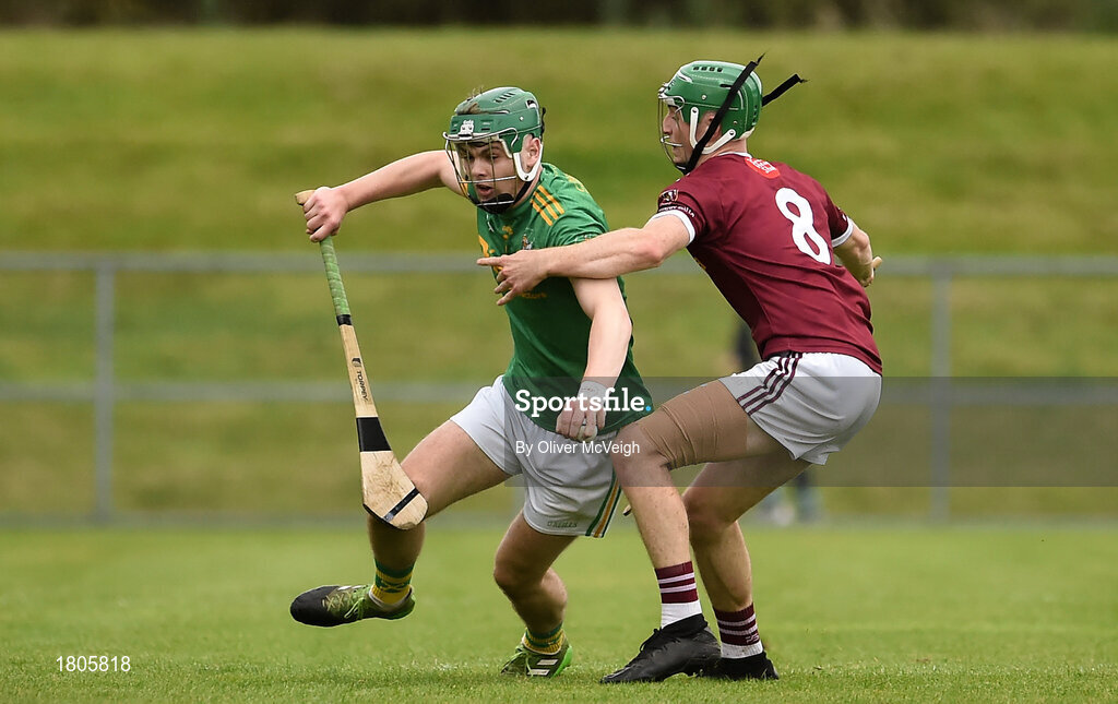 29 September 2019; Ronan Molloy of Dunloy in action against Niall McCormick of Cushendall Ruairí Óg during the Antrim County Senior Club Hurling Final match between Cushendall Ruairí Óg and Dunloy at Ballycastle in Antrim. Photo by Oliver McVeigh/Sportsfile