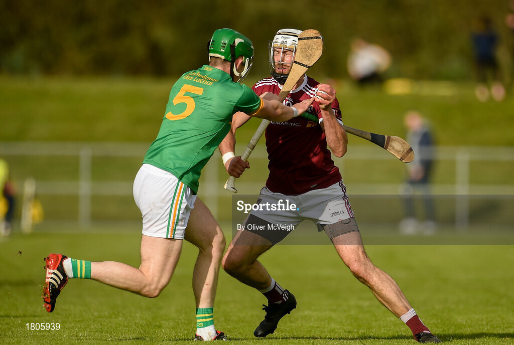 29 September 2019; Neil McManus of Cushendall Ruairí Óg in action against Eamon Smyth of Dunloy during the Antrim County Senior Club Hurling Final match between Cushendall Ruairí Óg and Dunloy at Ballycastle in Antrim. Photo by Oliver McVeigh/Sportsfile