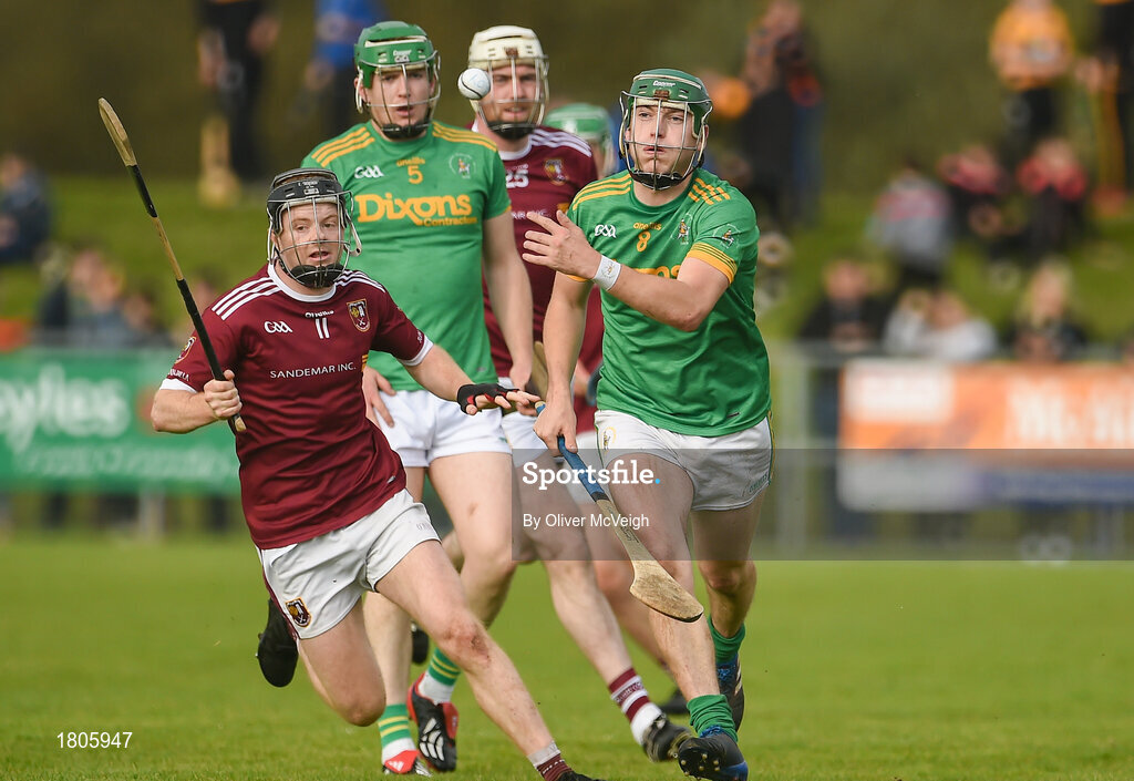 29 September 2019; Paul Shields of Dunloy in action against Fergus McCambridge of Cushendall Ruairí Óg during the Antrim County Senior Club Hurling Final match between Cushendall Ruairí Óg and Dunloy at Ballycastle in Antrim. Photo by Oliver McVeigh/Sportsfile