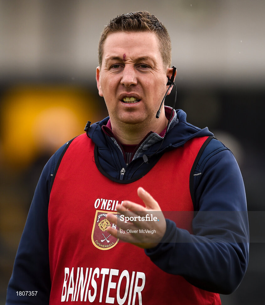 29 September 2019; Cushendall Ruairí Óg Manager Ciaran Kearney during the Antrim County Senior Club Hurling Final match between Cushendall Ruairí Óg and Dunloy at Ballycastle in Antrim. Photo by Oliver McVeigh/Sportsfile