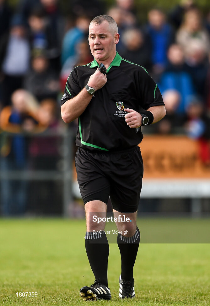 29 September 2019; Referee Colm McDonald during the Antrim County Senior Club Hurling Final match between Cushendall Ruairí Óg and Dunloy at Ballycastle in Antrim. Photo by Oliver McVeigh/Sportsfile