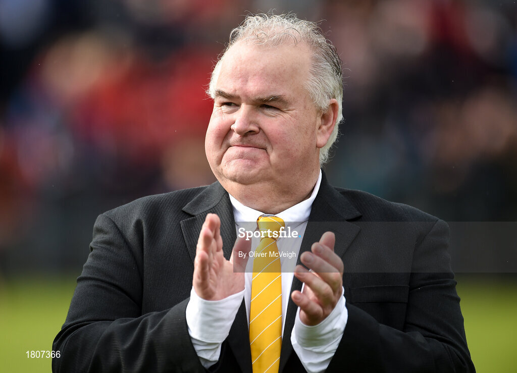 29 September 2019; Niall Patterson a member of the Antrim All Ireland Senior Hurling final team of 1989 that were honoured during half time in the Antrim County Senior Club Hurling Final match between Cushendall Ruairí Óg and Dunloy at Ballycastle in Antrim. Photo by Oliver McVeigh/Sportsfile