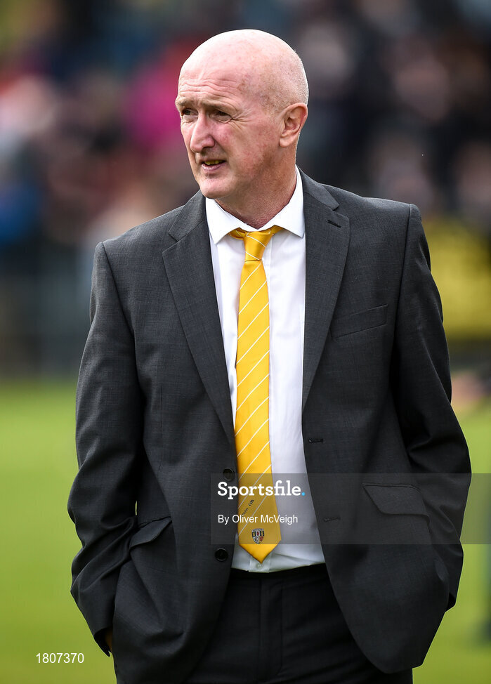 29 September 2019; Dominic McKinley a member of the Antrim All Ireland Senior Hurling final team of 1989 that were honoured during half time in the Antrim County Senior Club Hurling Final match between Cushendall Ruairí Óg and Dunloy at Ballycastle in Antrim. Photo by Oliver McVeigh/Sportsfile