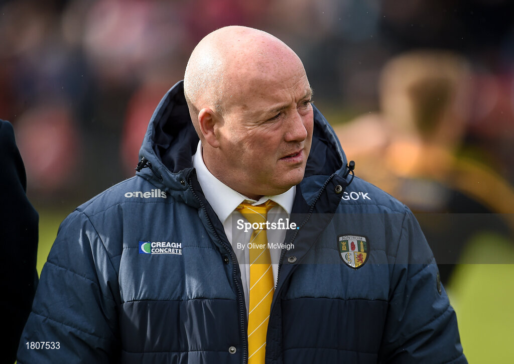 29 September 2019; Gary O'Kane a member of the Antrim All Ireland Senior Hurling final team of 1989 that were honoured during half time in the Antrim County Senior Club Hurling Final match between Cushendall Ruairí Óg and Dunloy at Ballycastle in Antrim. Photo by Oliver McVeigh/Sportsfile