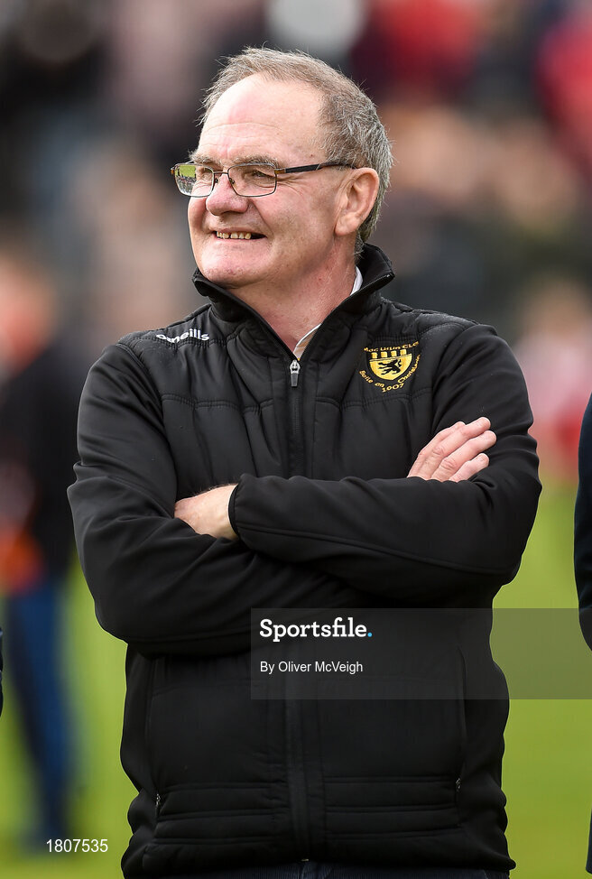 29 September 2019; Dessie Donnelly a member of the Antrim All Ireland Senior Hurling final team of 1989 that were honoured during half time in the Antrim County Senior Club Hurling Final match between Cushendall Ruairí Óg and Dunloy at Ballycastle in Antrim. Photo by Oliver McVeigh/Sportsfile