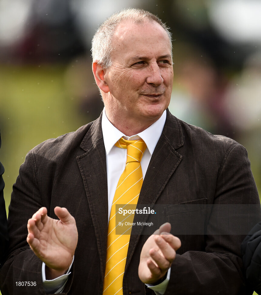 29 September 2019; Donal Armstrong a member of the Antrim All Ireland Senior Hurling final team of 1989 that were honoured during half time in the Antrim County Senior Club Hurling Final match between Cushendall Ruairí Óg and Dunloy at Ballycastle in Antrim. Photo by Oliver McVeigh/Sportsfile
