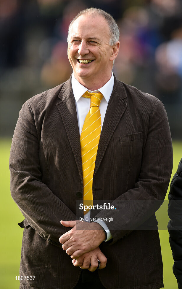 29 September 2019; Donal Armstrong a member of the Antrim All Ireland Senior Hurling final team of 1989 that were honoured during half time in the Antrim County Senior Club Hurling Final match between Cushendall Ruairí Óg and Dunloy at Ballycastle in Antrim. Photo by Oliver McVeigh/Sportsfile