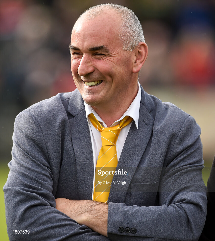 29 September 2019; Paul McKillen a member of the Antrim All Ireland Senior Hurling final team of 1989 that were honoured during half time in the Antrim County Senior Club Hurling Final match between Cushendall Ruairí Óg and Dunloy at Ballycastle in Antrim. Photo by Oliver McVeigh/Sportsfile